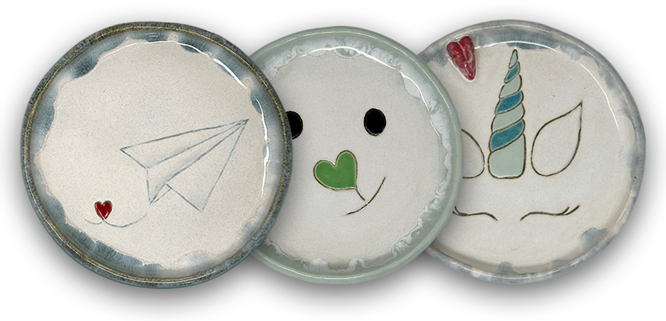 handgetöpferte Kinderteller mit Wunschmotiv